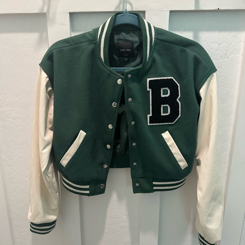 Love Tree Forest Green and Cream Varsity‎ Jacket - Picture 5 of 10
